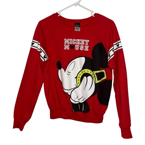 Disney Mickey Mouse Red Crewneck Sweatshirt Juniors Size XS(1) Headphones Casual - Picture 2 of 6